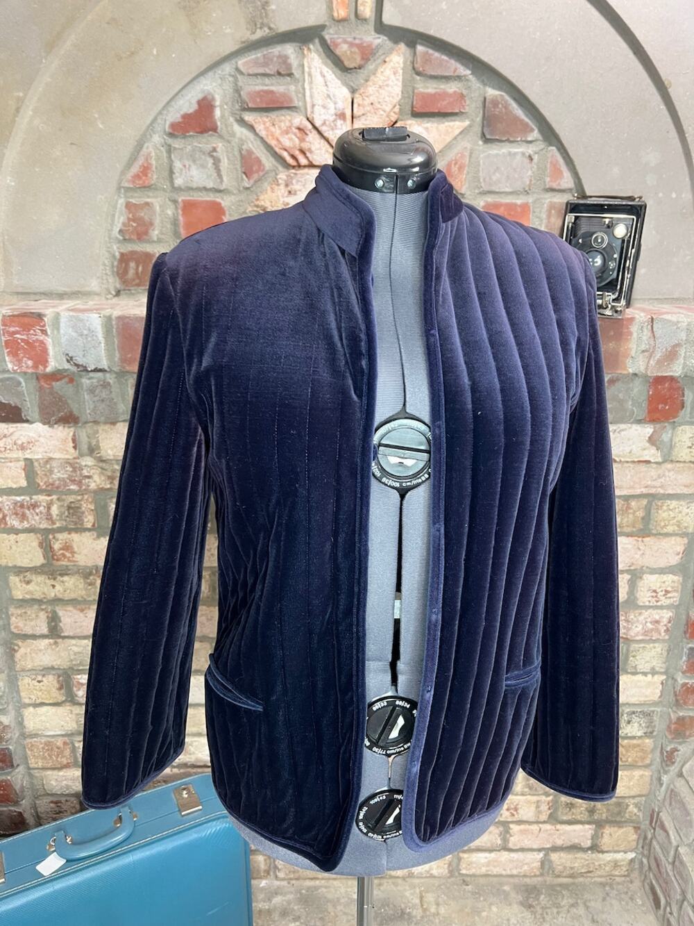 blazer Quilted velour elegant navy blue